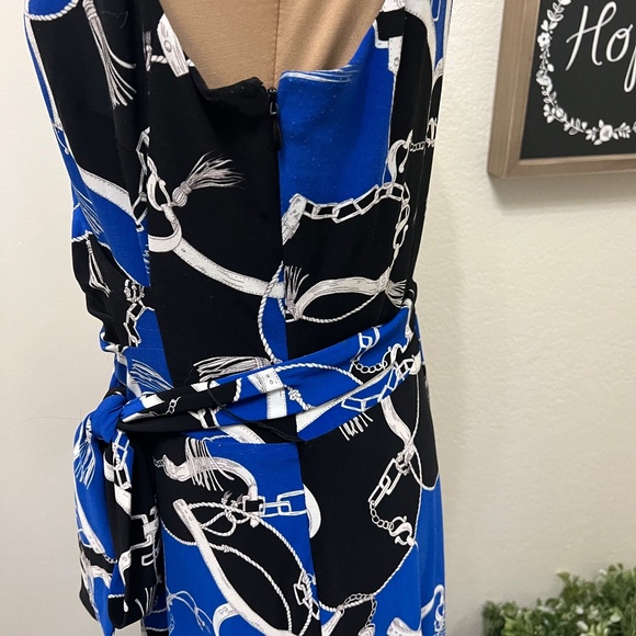 Ralph Lauren Equestrian Status Print Wrap Look Maxi Dress Stretch Knit Blue 14 - Picture 9 of 10